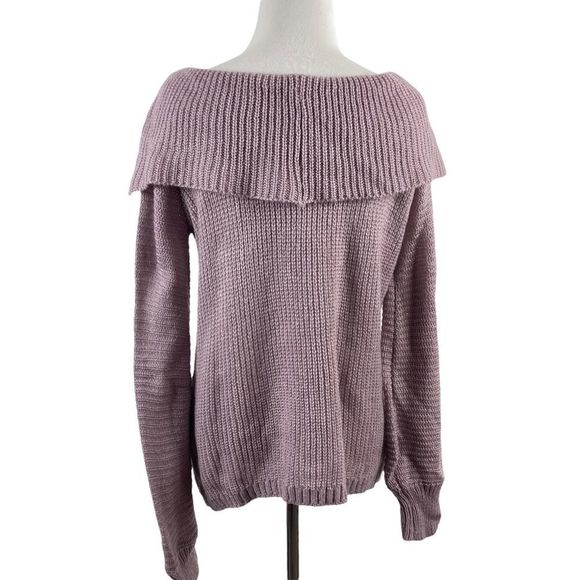 She and Sky Lavender Off the Shoulder Crochet Knit Sweater Size Medium - Picture 2 of 5